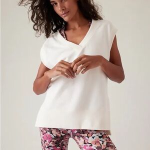 ATHLETA Retroterry V-Neck Sleeveless Sweatshirt, Cream Knit Vest, Small